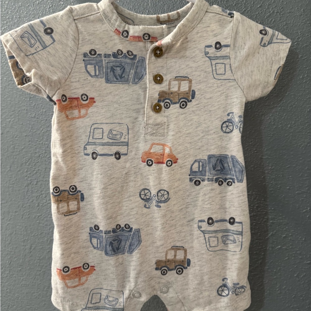 Carter's Cream Baby Romper with Vehicle Design